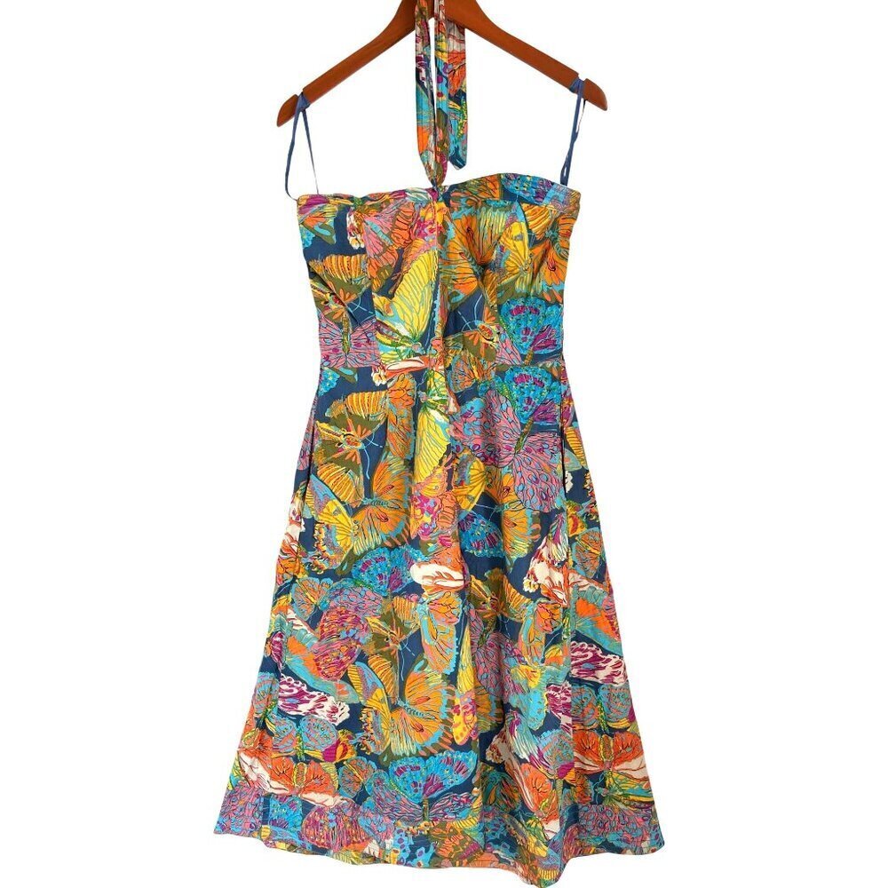 Caroline Constas Printed Midi Length Dress Boho Resort Island Size large